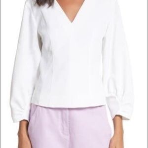 New Tibi Womens Back Zip V Neck Blouse White 4